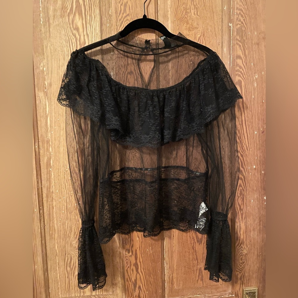 black lace sheer top